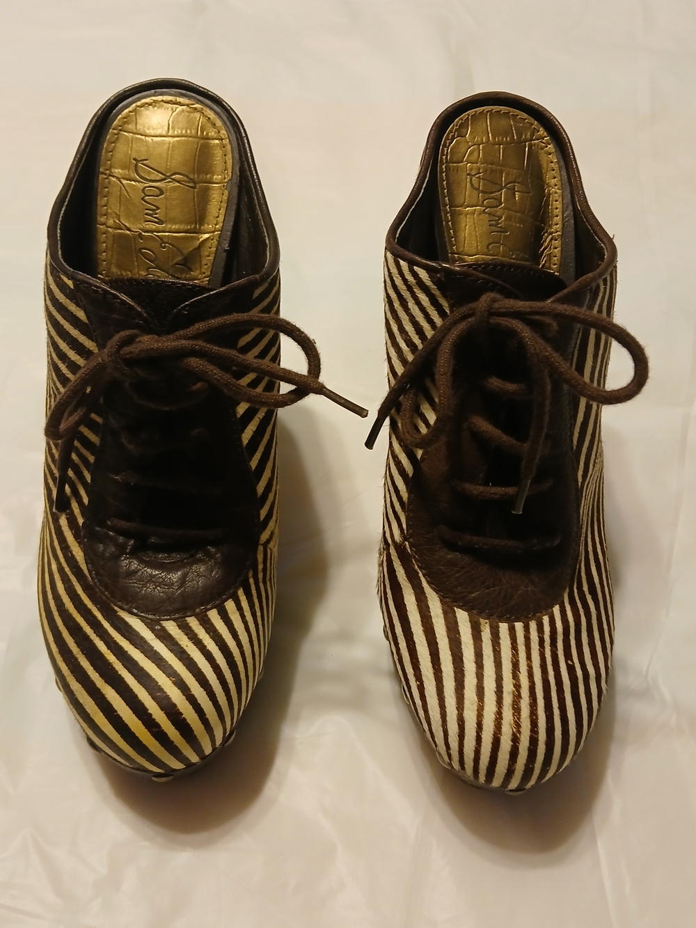Sam Edelman Zebra-Stripe Lace-Up Women’s Mules - Brown/White